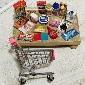 Dollhouse Miniature Accessories Lot - Food Star Wars Toys Shopping Cart